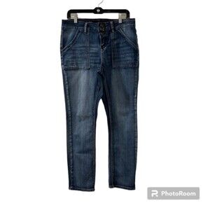 Lovesick Womens Blue Washed Cotton Blend 3 Button Mid Rise Denim Jeans Size 34